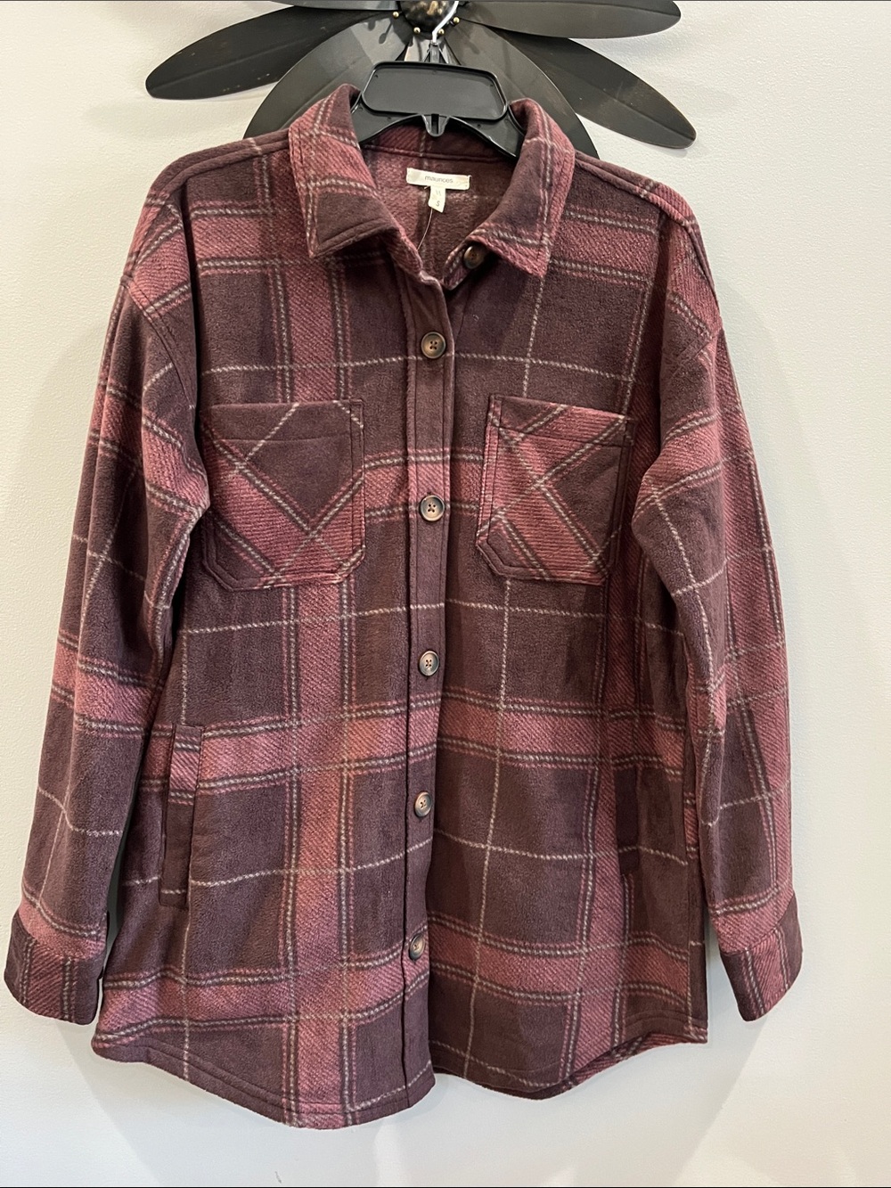 Maurices Plaid Women’s Shacket Size Small Burgundy And Pink